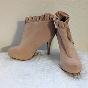 Nude Velvet Stiletto Booties